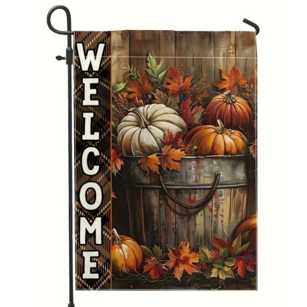 Welcome Garden Flag 12x18in Double sided Pumpkin Fall Leaves Burlap